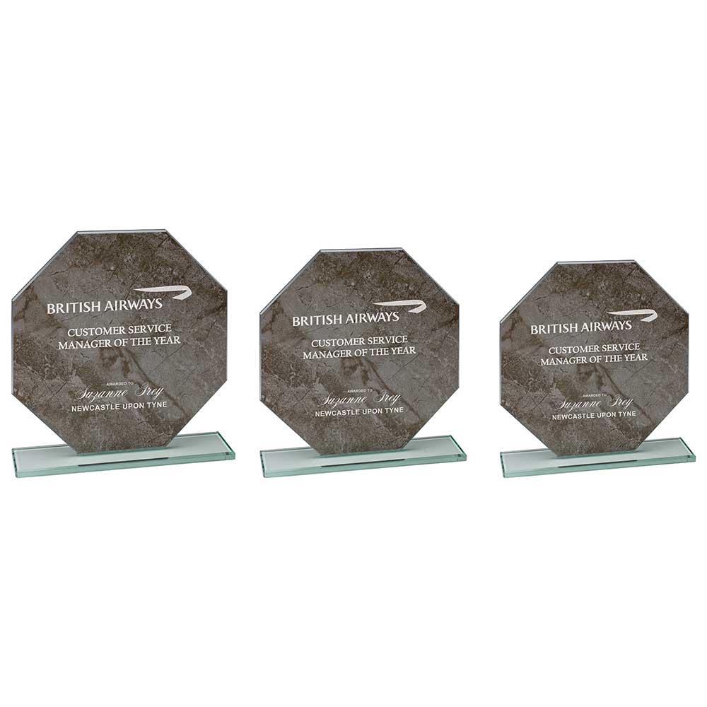 Quarry Marble Jade Glass Octagon Black - Trophies - Prudhoe Rosettes