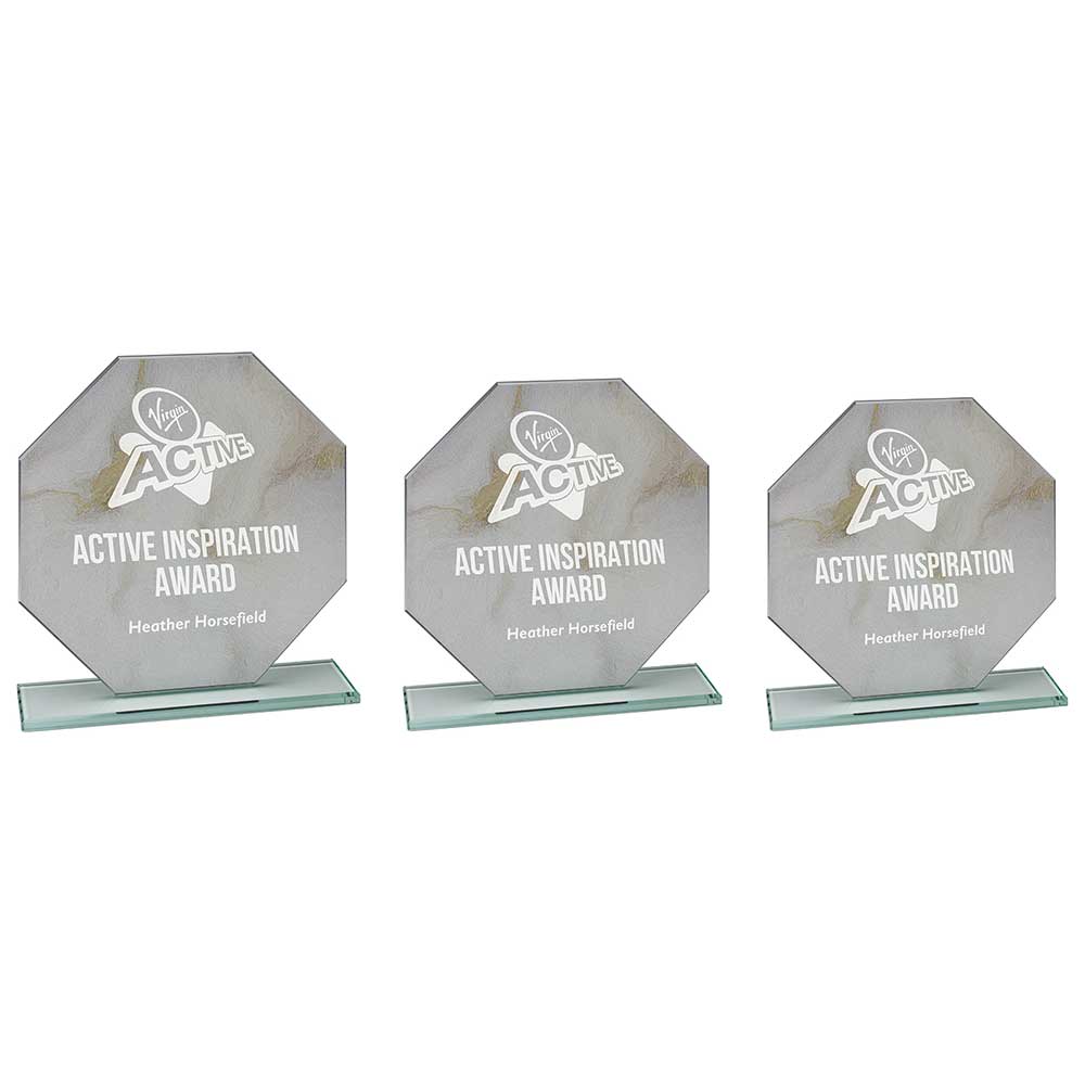 Quarry Marble Jade Glass Octagon White - Trophies - Prudhoe Rosettes