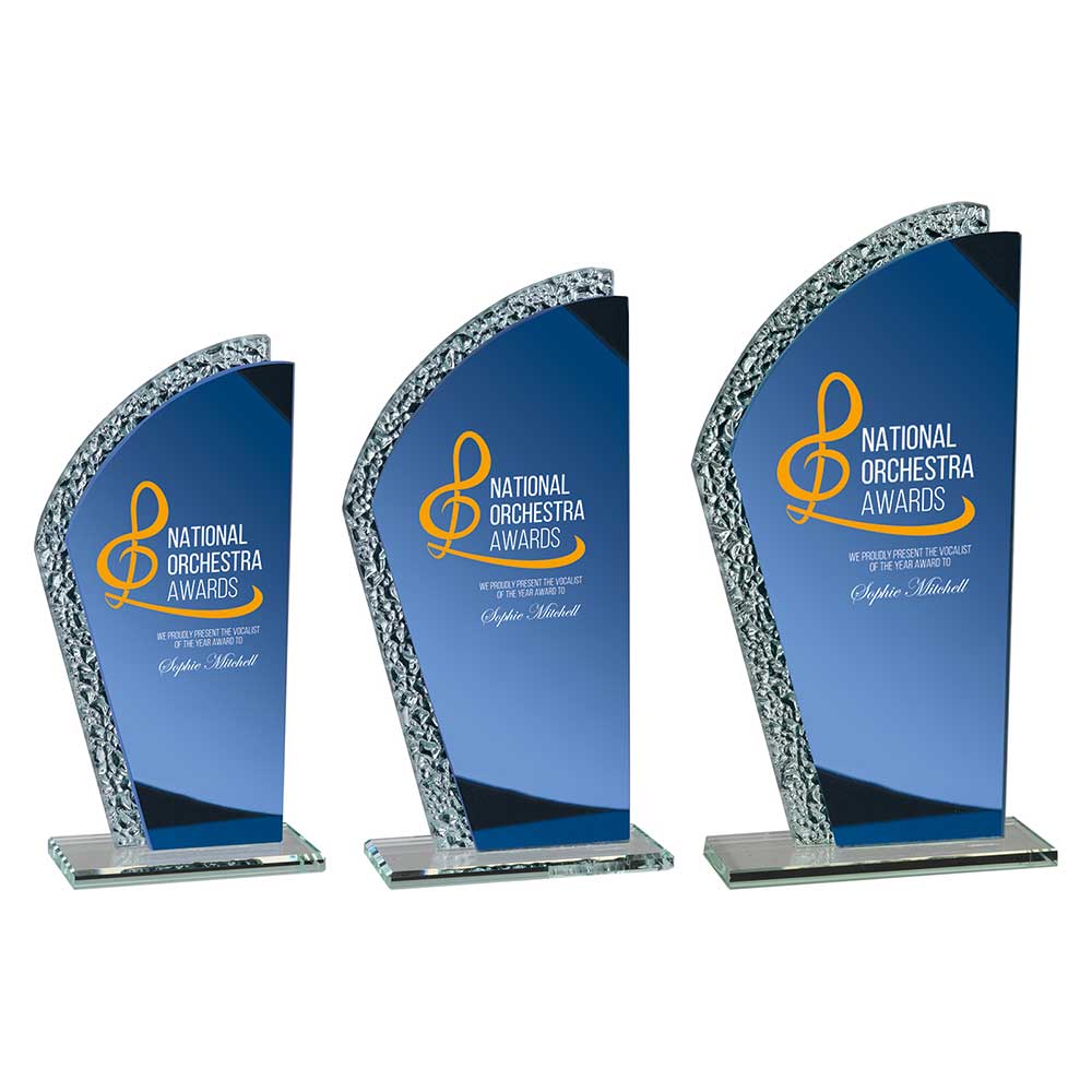 Hawk Glass Award Blue & Silver - Trophies - Prudhoe Rosettes