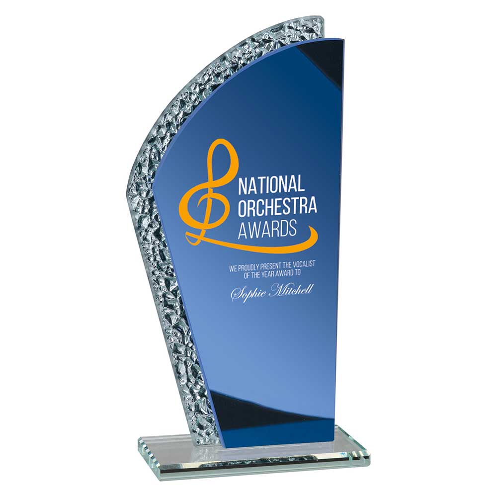 Hawk Glass Award Blue & Silver