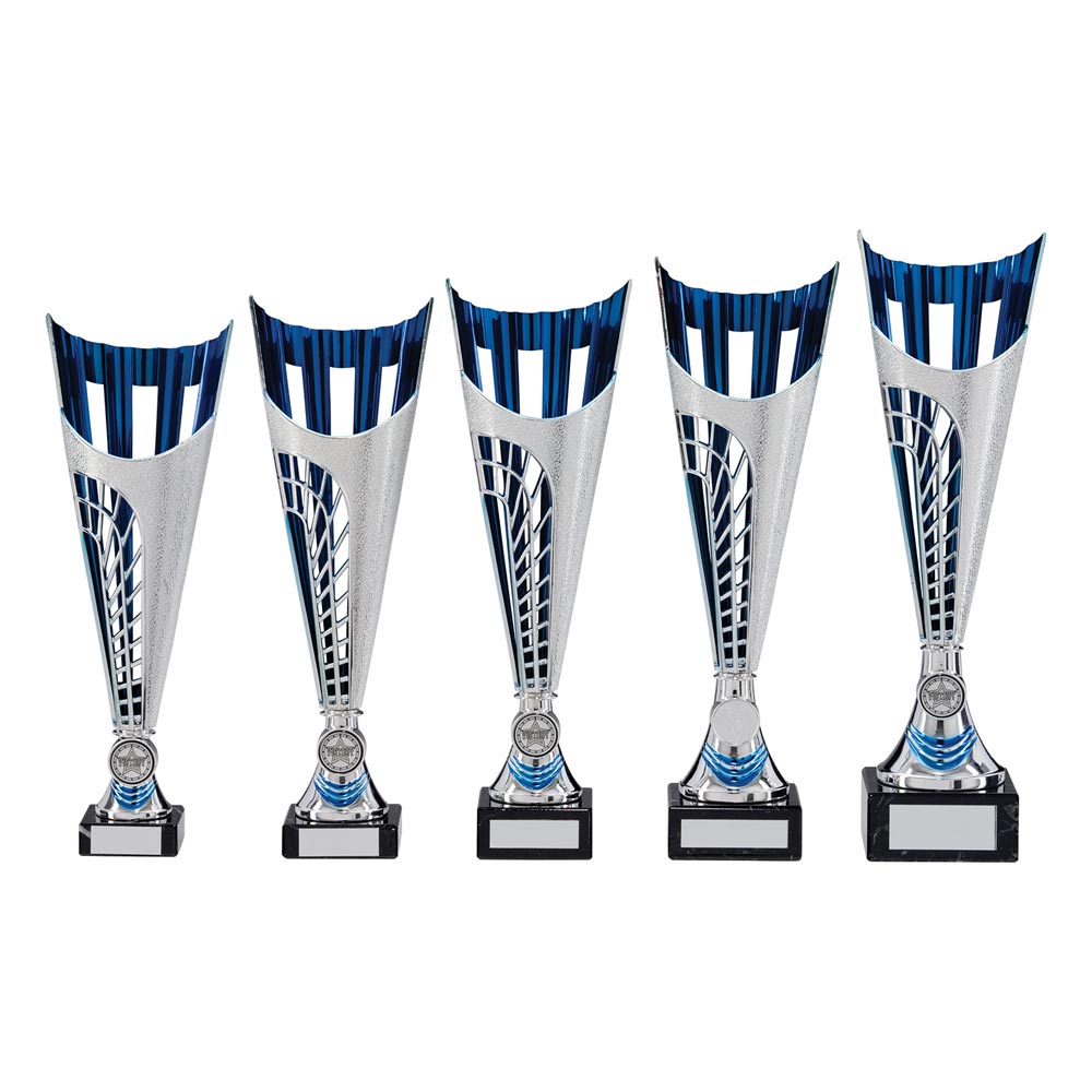 Garrison Plastic Laser Cut Cup Silver & Blue - Trophies - Prudhoe Rosettes