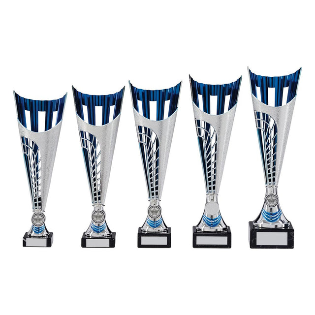 Garrison Plastic Laser Cut Cup Silver & Blue - Trophies - Prudhoe Rosettes