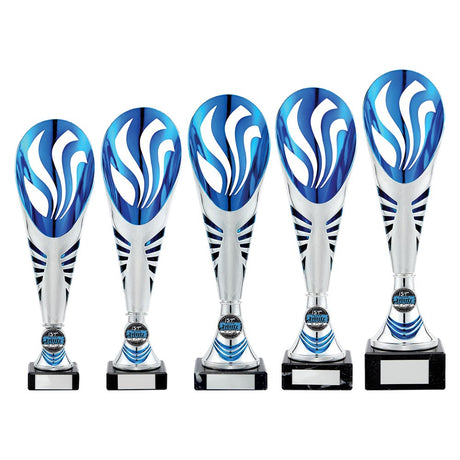 Supreme Plastic Cup Silver & Blue - Trophies - Prudhoe Rosettes