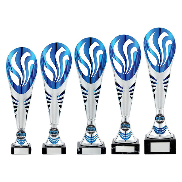 Supreme Plastic Cup Silver & Blue - Trophies - Prudhoe Rosettes