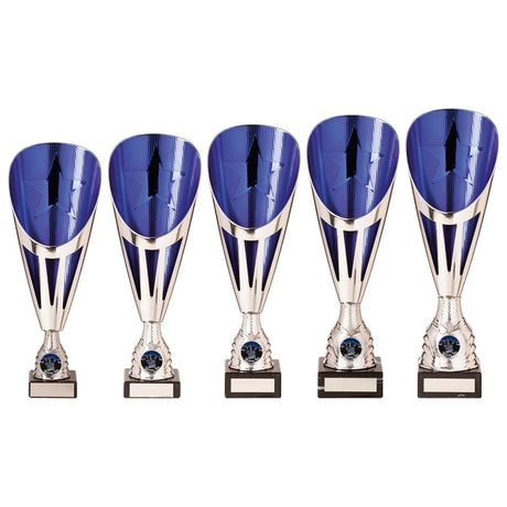 Rising Stars Deluxe Plastic Lazer Cup Silver & Blue - Trophies - Prudhoe Rosettes