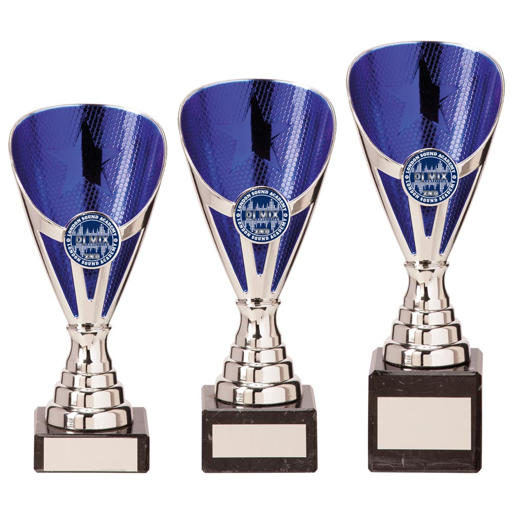 Rising Stars Premium Plastic Trophy Silver & Blue - Trophies - Prudhoe Rosettes