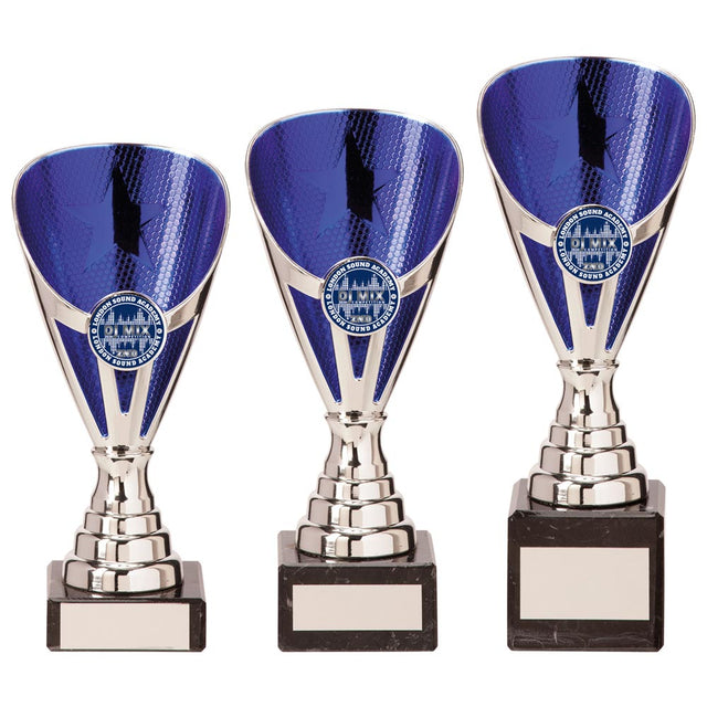 Rising Stars Premium Plastic Trophy Silver & Blue - Trophies - Prudhoe Rosettes