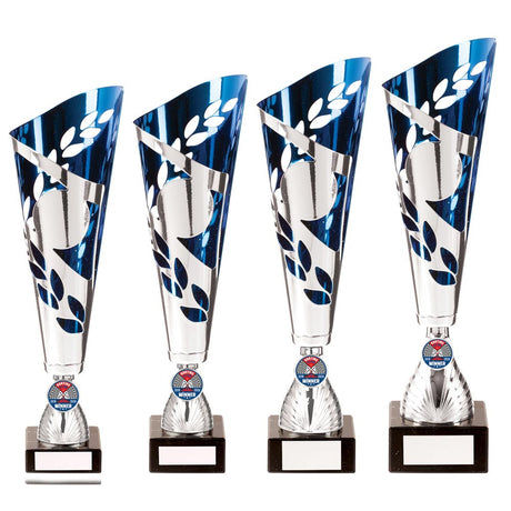 Zeus Lazer Cut Metal Cup Silver & Blue - Trophies - Prudhoe Rosettes