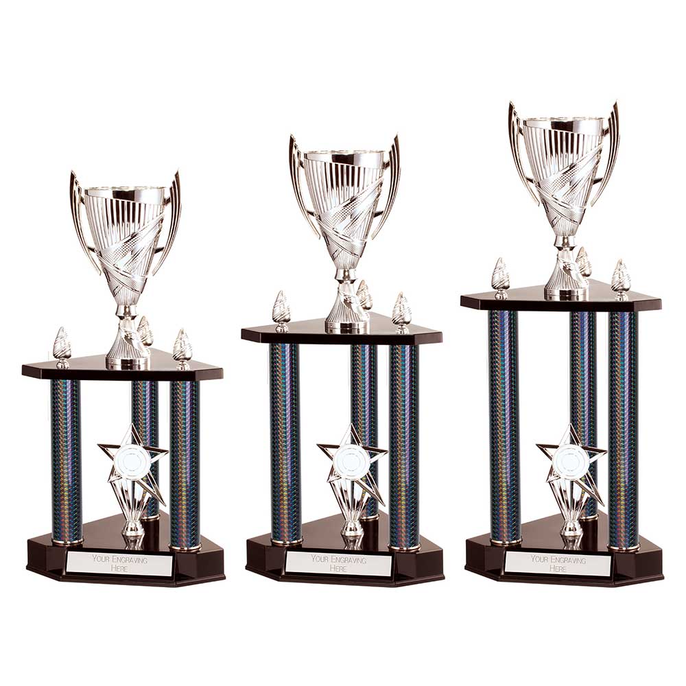Epic Triple Tower Trophy Silver & Black - Trophies - Prudhoe Rosettes