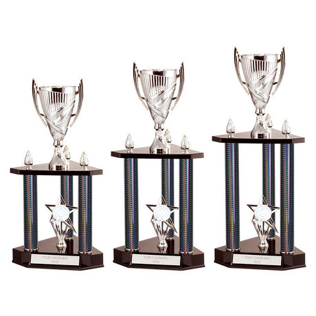 Epic Triple Tower Trophy Silver & Black - Trophies - Prudhoe Rosettes