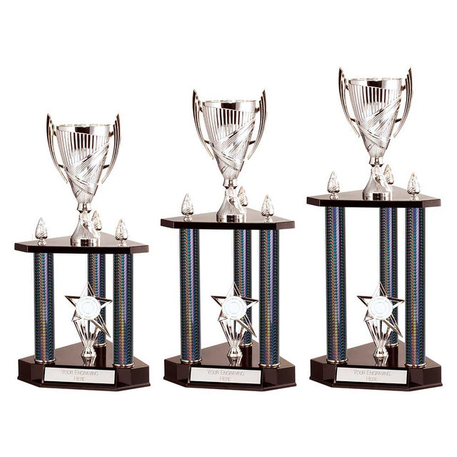 Epic Triple Tower Trophy Silver & Black - Trophies - Prudhoe Rosettes