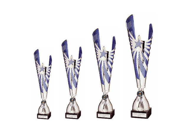 MegaStar Laser Cup Silver/Blue - Trophies - Prudhoe Rosettes