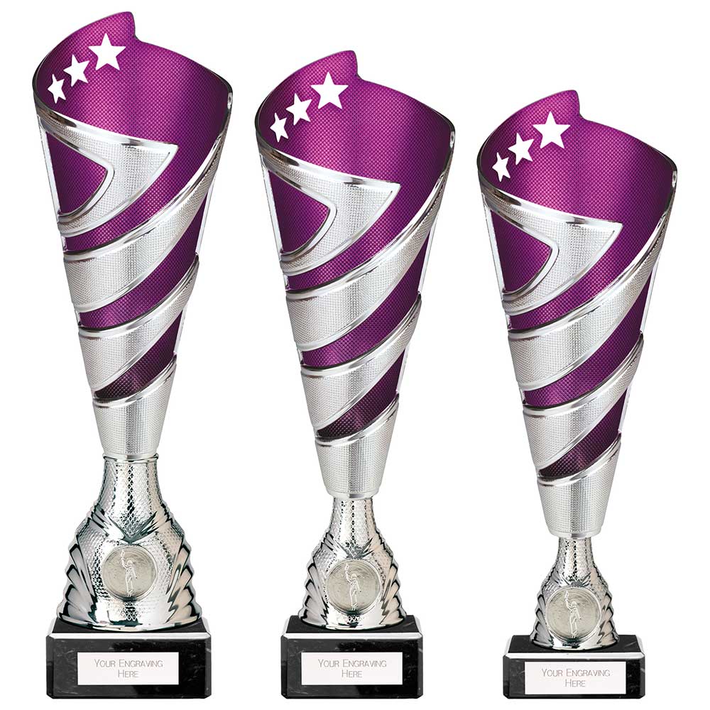 Hurricane Altitude Plastic Cup Silver & Purple - Trophies - Prudhoe Rosettes