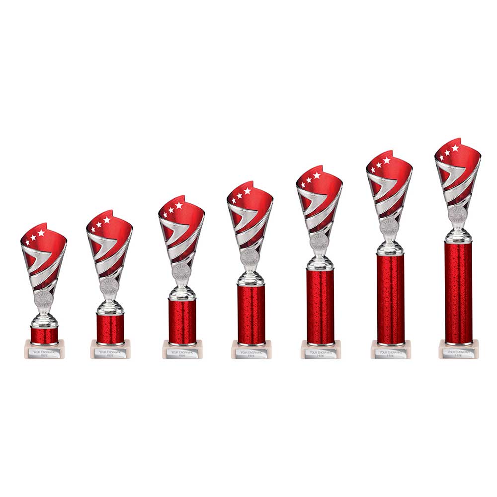 Hurricane Multisport Plastic Tube Cup Silver & Red - Trophies - Prudhoe Rosettes
