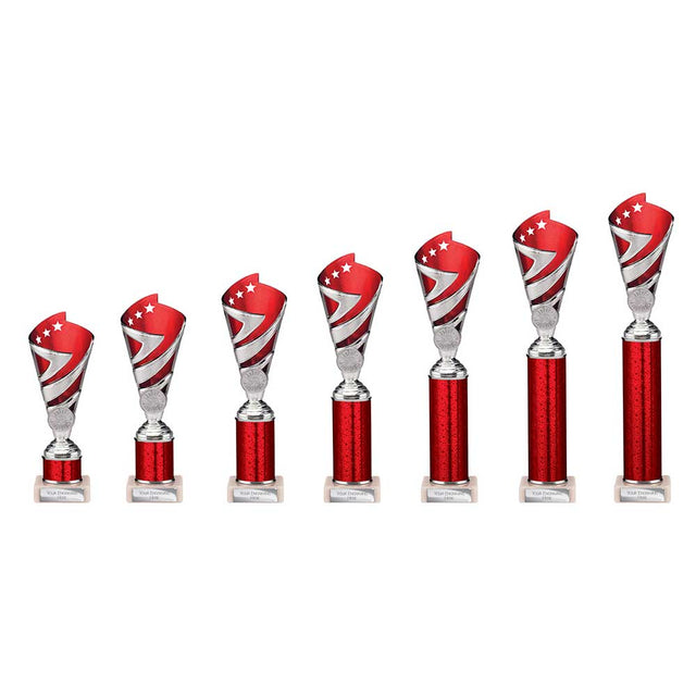 Hurricane Multisport Plastic Tube Cup Silver & Red - Trophies - Prudhoe Rosettes
