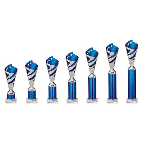 Hurricane Multisport Plastic Tube Cup Silver & Blue - Trophies - Prudhoe Rosettes