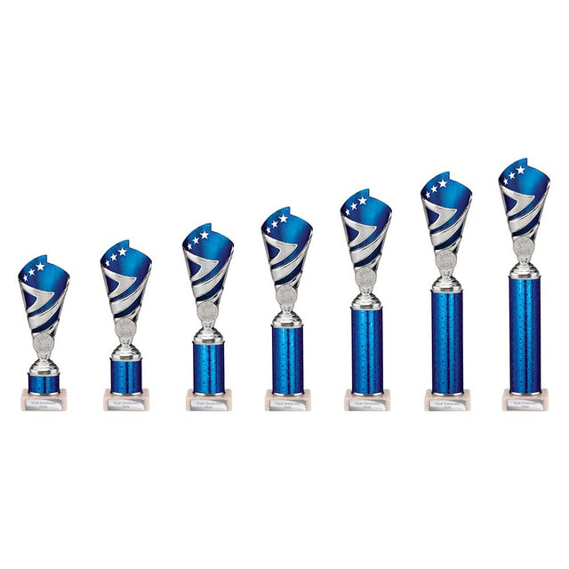 Hurricane Multisport Plastic Tube Cup Silver & Blue - Trophies - Prudhoe Rosettes