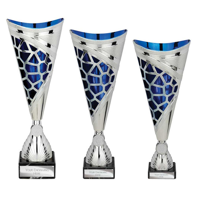 Vivid Trophy Silver & Blue - Trophies - Prudhoe Rosettes