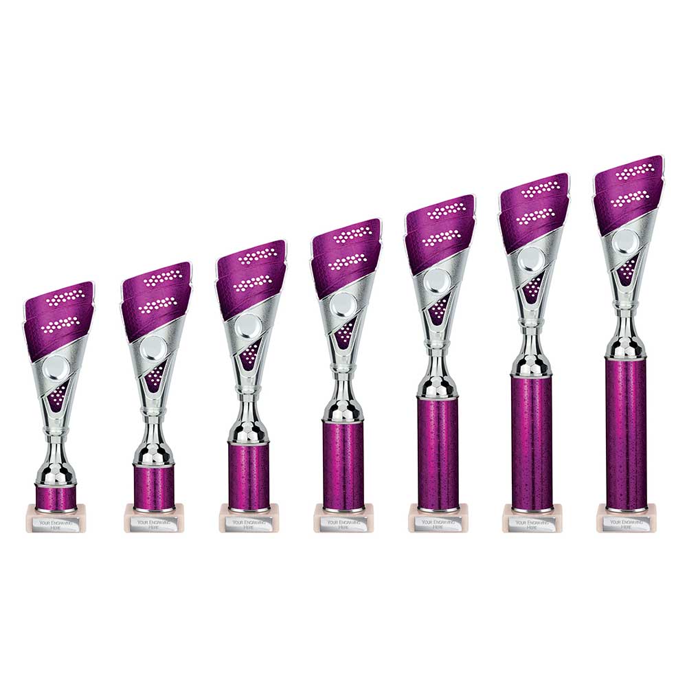 Predator Multisport Tube Trophy Silver & Purple - Trophies - Prudhoe Rosettes