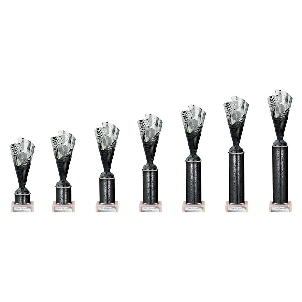 Rodeo Multisport Tube Trophy Silver & Black - Trophies - Prudhoe Rosettes