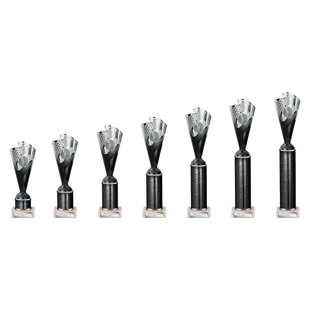 Rodeo Multisport Tube Trophy Silver & Black - Trophies - Prudhoe Rosettes