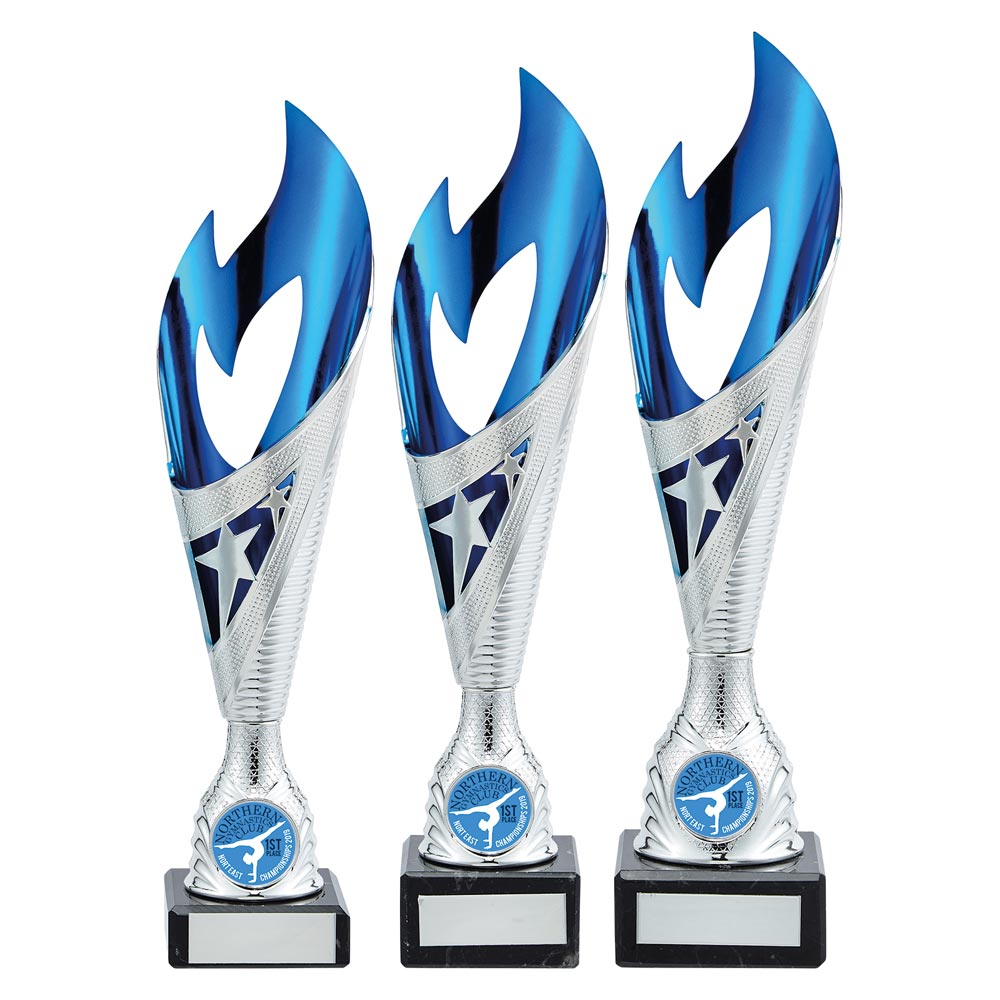 Inferno Plastic Laser Cut Cup Silver & Blue - Trophies - Prudhoe Rosettes
