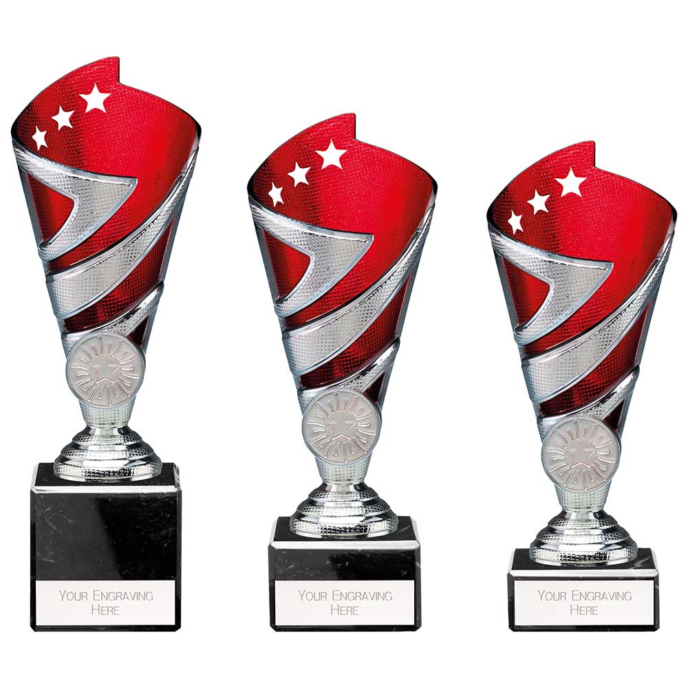 Hurricane Multisport Plastic Cup Silver & Red - Trophies - Prudhoe Rosettes