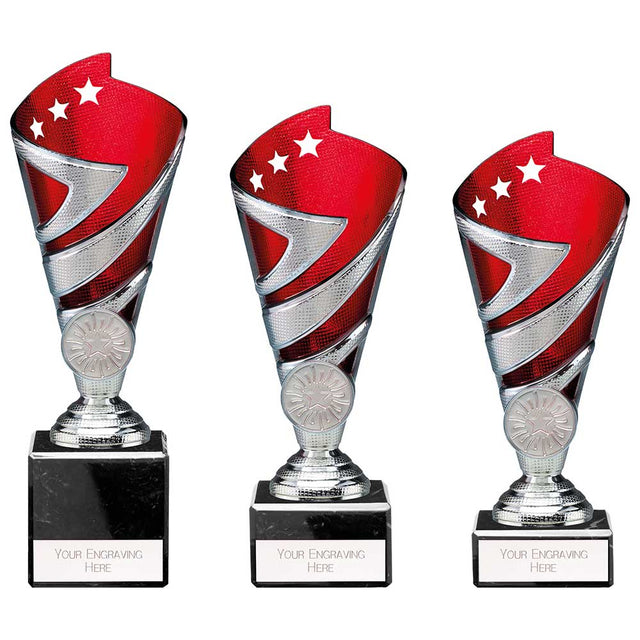 Hurricane Multisport Plastic Cup Silver & Red - Trophies - Prudhoe Rosettes