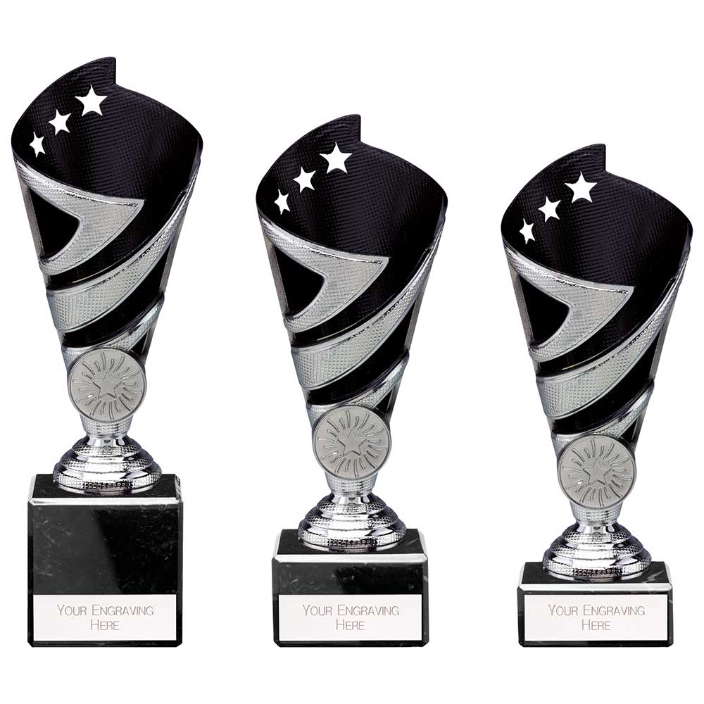 Hurricane Multisport Plastic Cup Silver & Black - Trophies - Prudhoe Rosettes