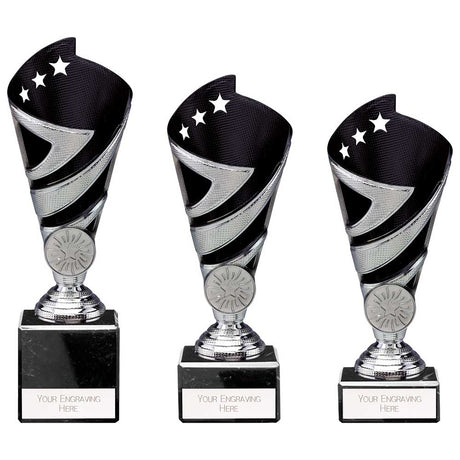 Hurricane Multisport Plastic Cup Silver & Black - Trophies - Prudhoe Rosettes