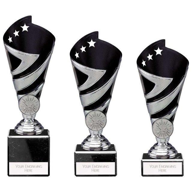 Hurricane Multisport Plastic Cup Silver & Black - Trophies - Prudhoe Rosettes