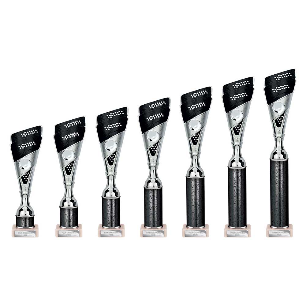 Predator Multisport Tube Trophy Silver & Black - Trophies - Prudhoe Rosettes